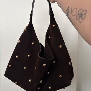 Madewell Dark Brown Shoulder Bag with Gold Accents